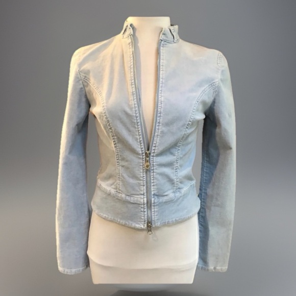 Jennifer Lopez Jackets & Blazers - JLo sz Small BoHo CHIC Power Blue Stretch Cord 2 way Zip Accent Jacket